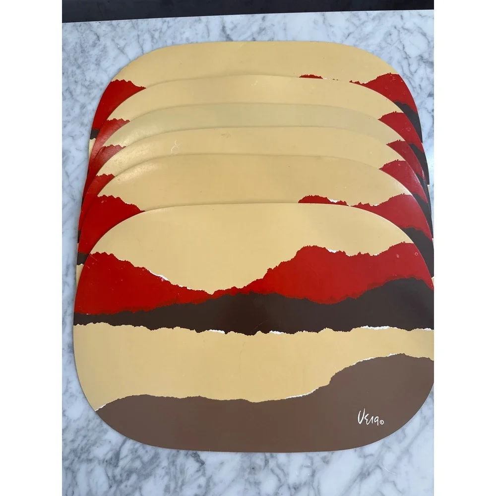 VTG 70's Vera Neumann Abstract Southwest Placemats Set of 6 Brown Red Tan MCM